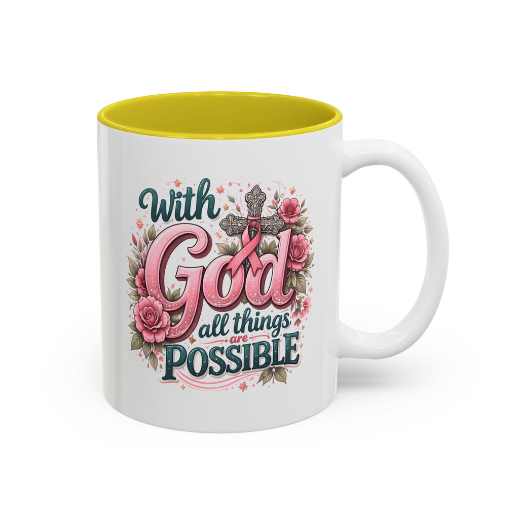 Mug — "With God All Things Are Possible" Floral Two-Tone Accent Coffee Mug
