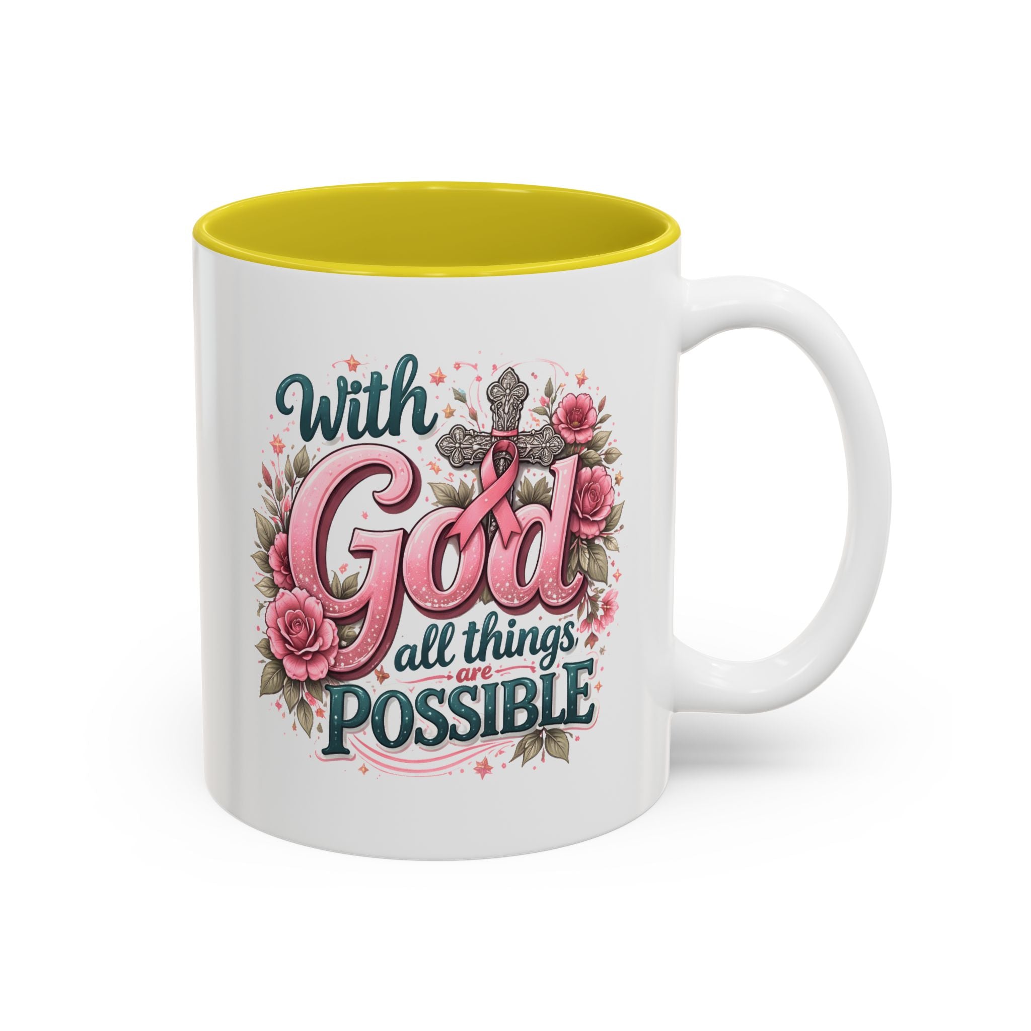 Mug — "With God All Things Are Possible" Floral Two-Tone Accent Coffee Mug