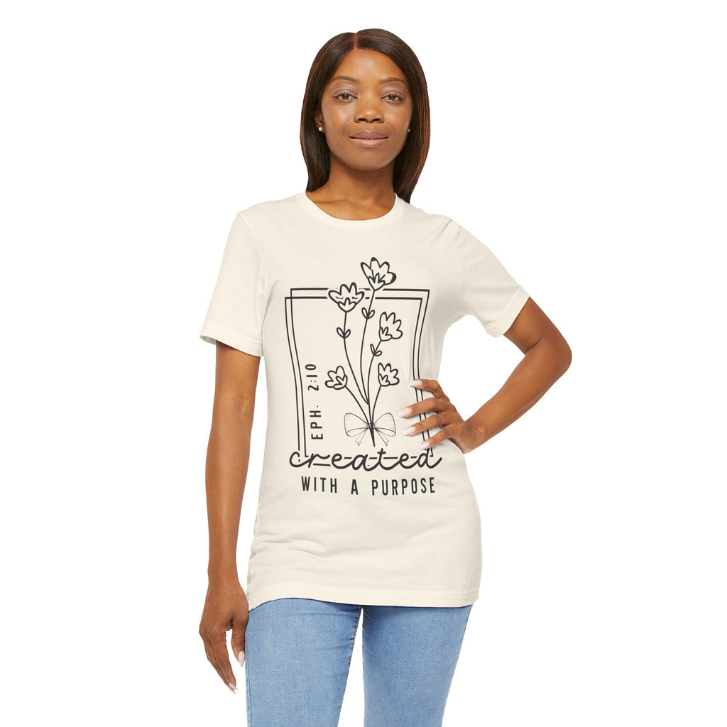 Created With a Purpose Floral Tee — Women’s Inspirational Bible Verse Shirt (Eph 2:10)