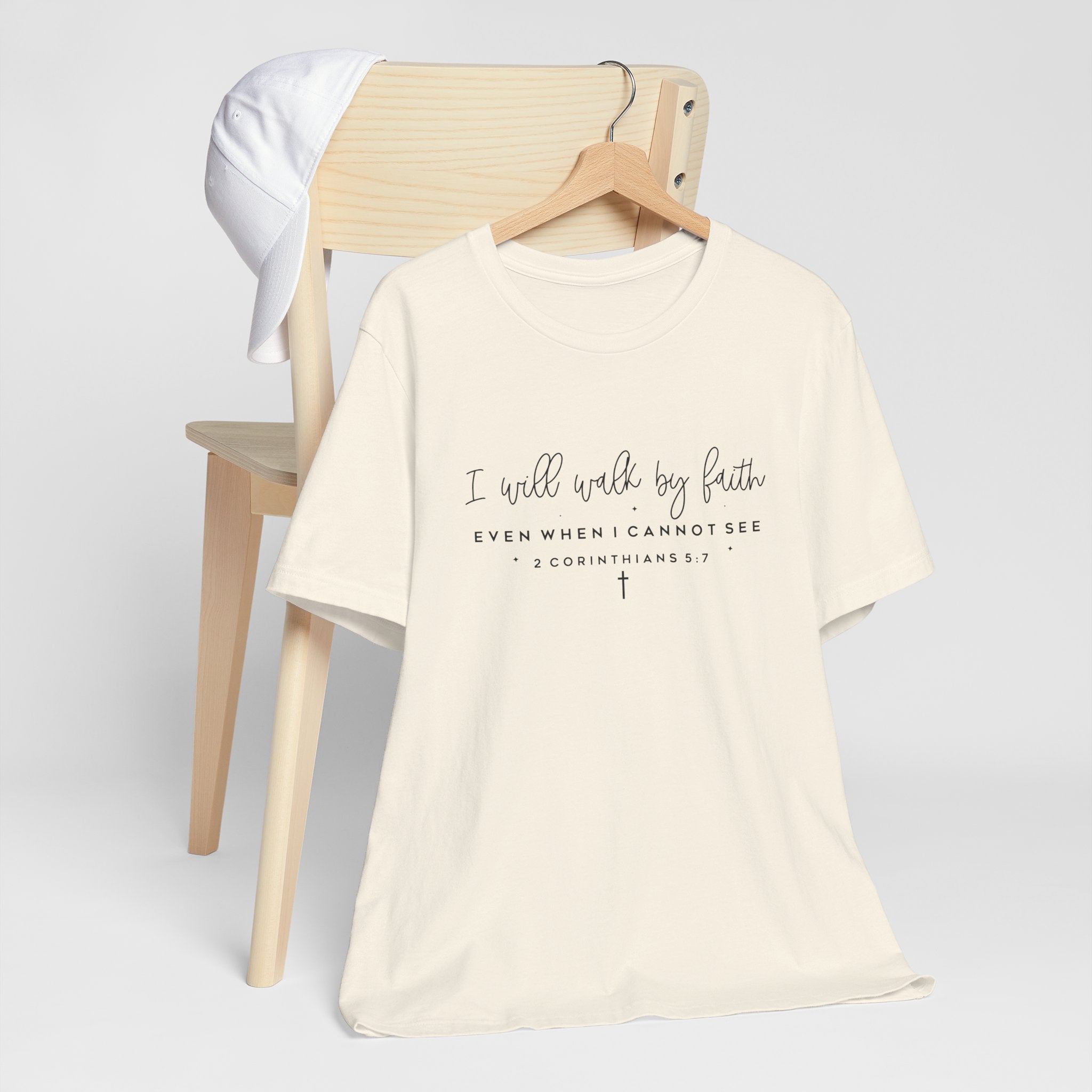 Faith Script Tee — "I Will Walk By Faith" 2 Corinthians Christian T-Shirt