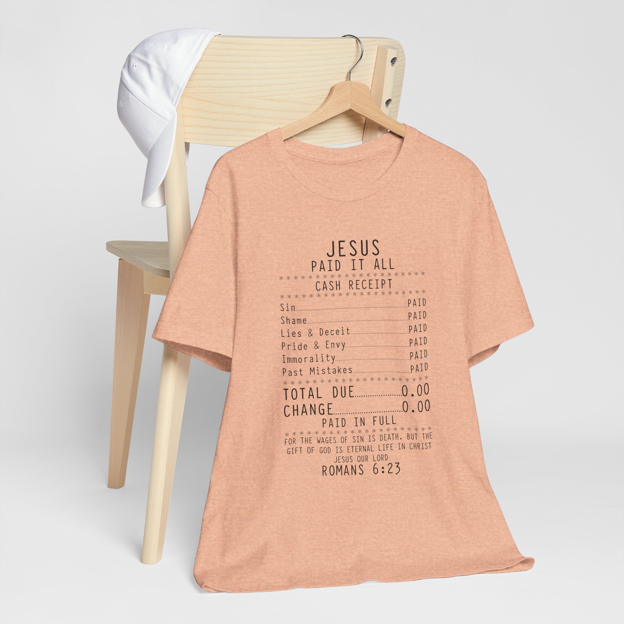 Christian T-Shirt — "Jesus Paid It All" Receipt Design (Romans 6:23)