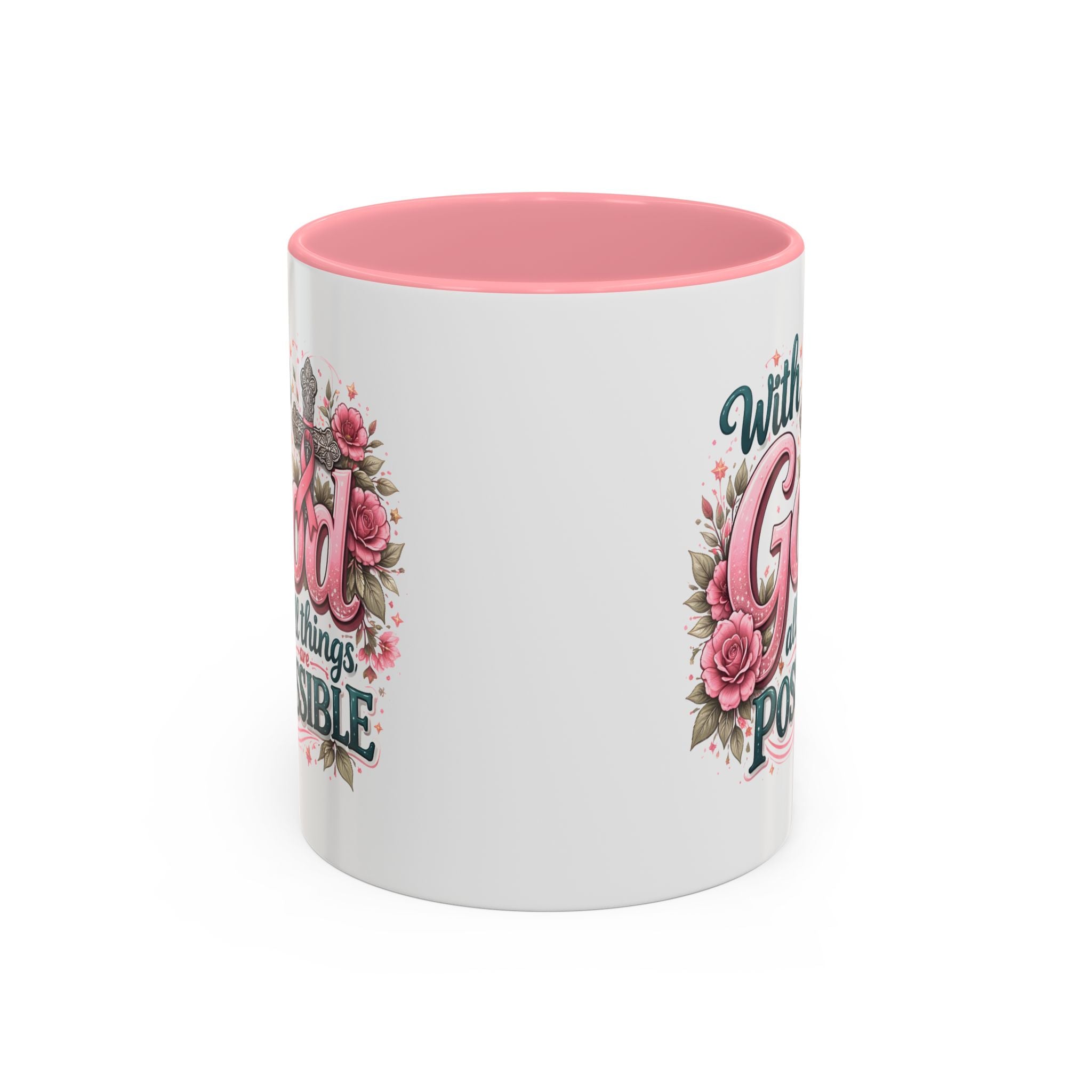 Mug — "With God All Things Are Possible" Floral Two-Tone Accent Coffee Mug