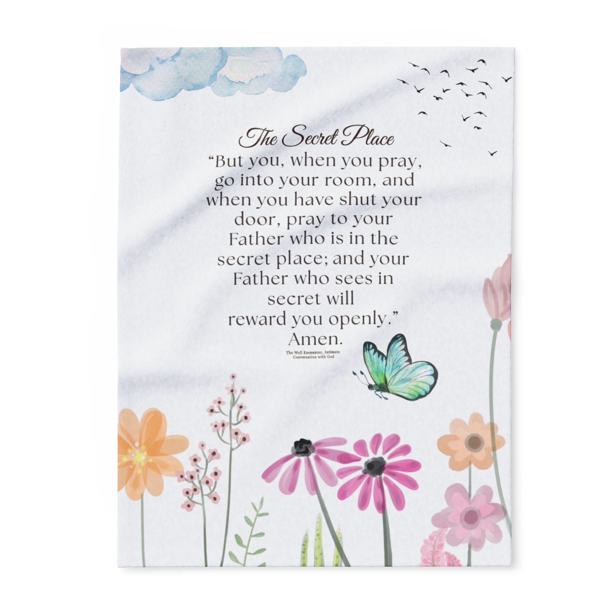 Inspirational Floral Prayer Fleece Blanket — "The Secret Place" Scripture Throw
