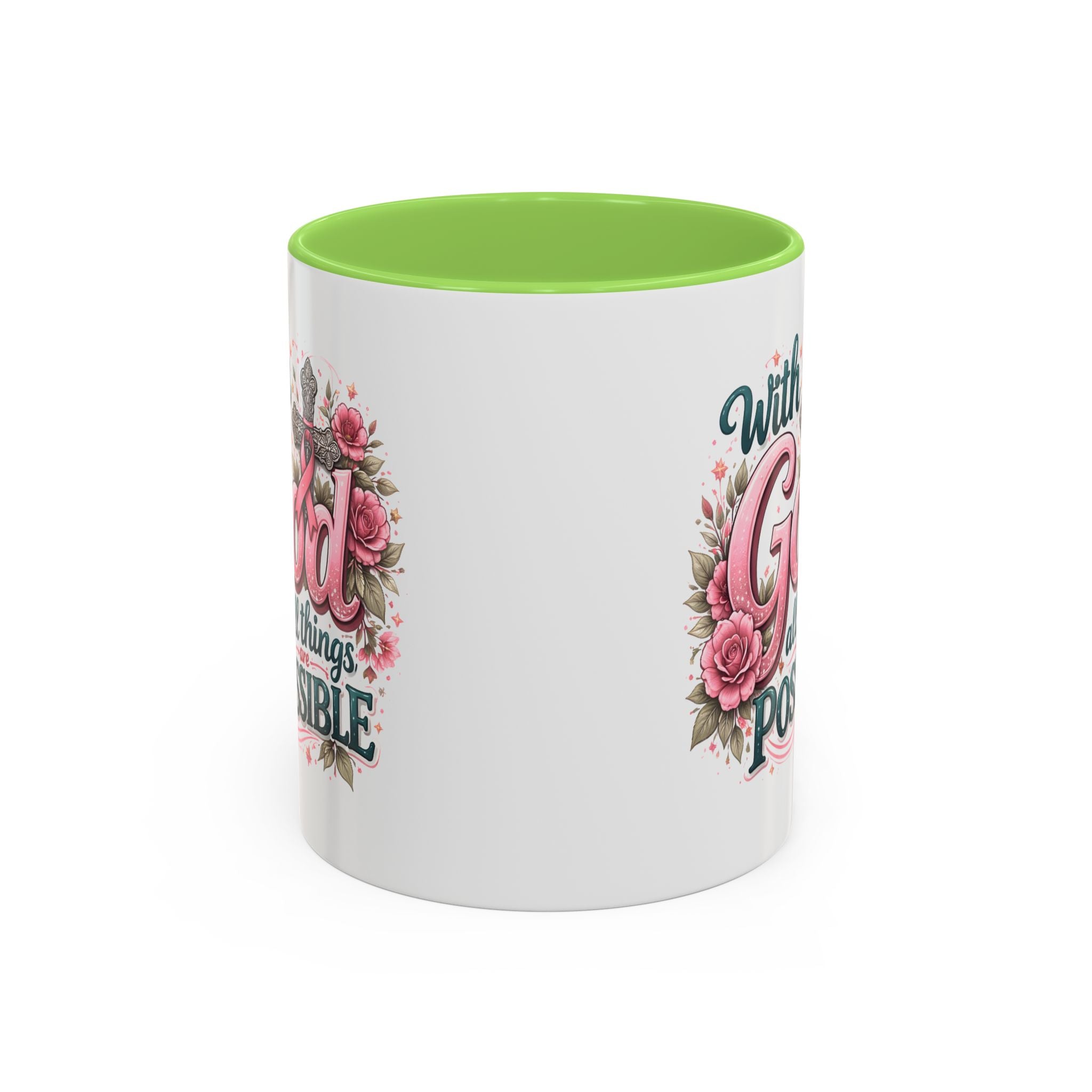 Mug — "With God All Things Are Possible" Floral Two-Tone Accent Coffee Mug