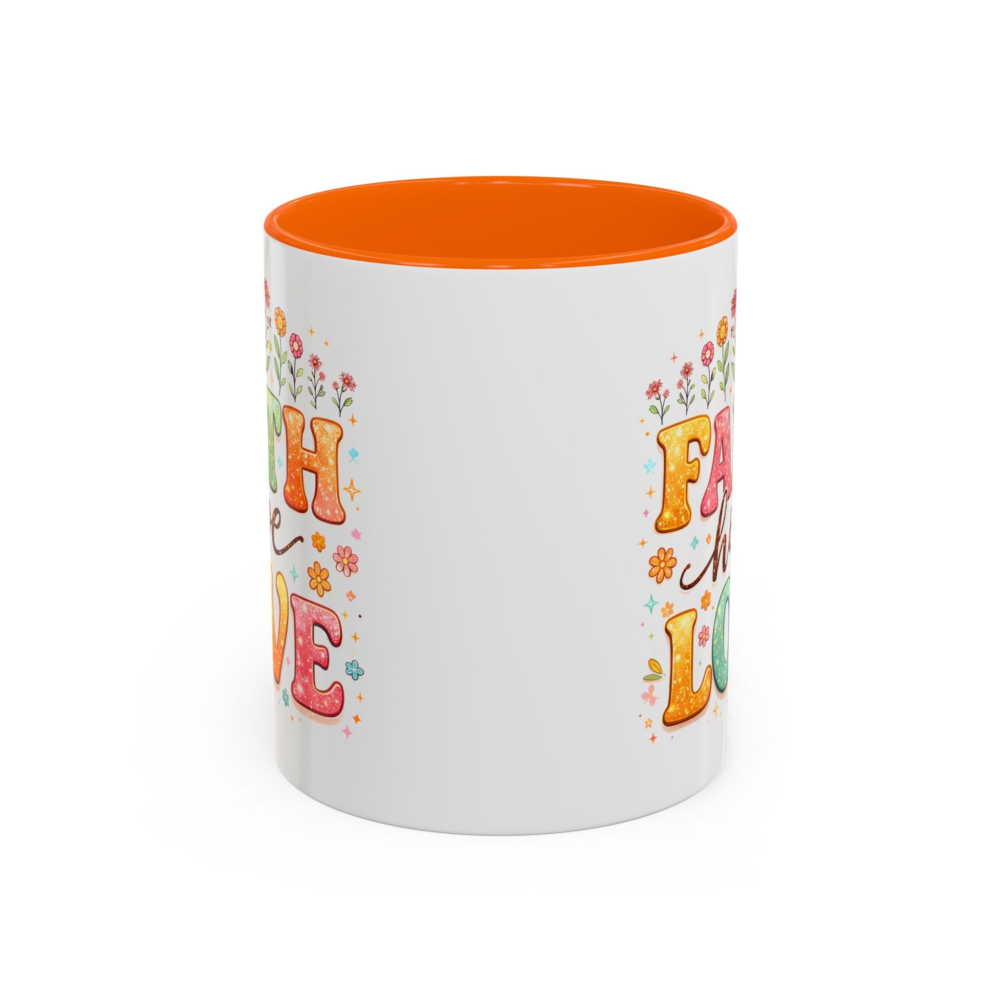 Faith Hope Love Accent Coffee Mug — Inspirational Floral Ceramic Mug (11/15 oz)