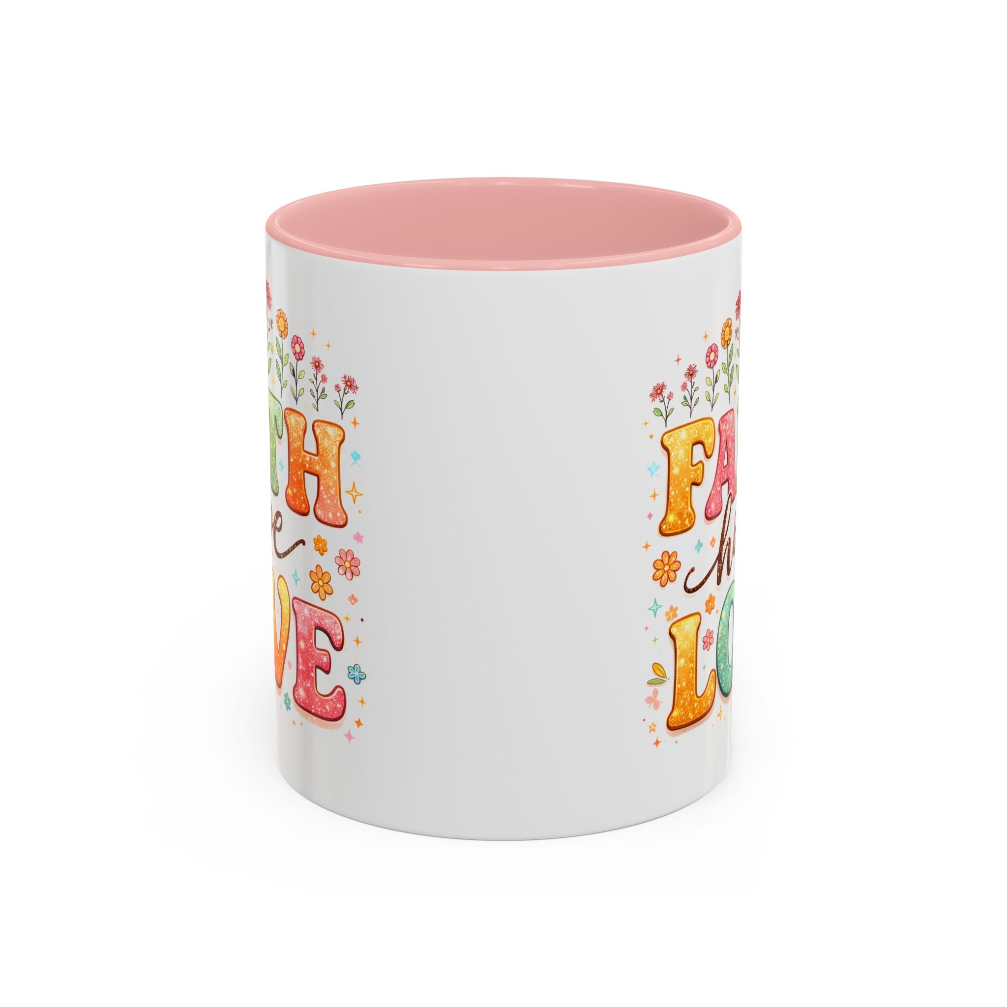 Faith Hope Love Accent Coffee Mug — Inspirational Floral Ceramic Mug (11/15 oz)