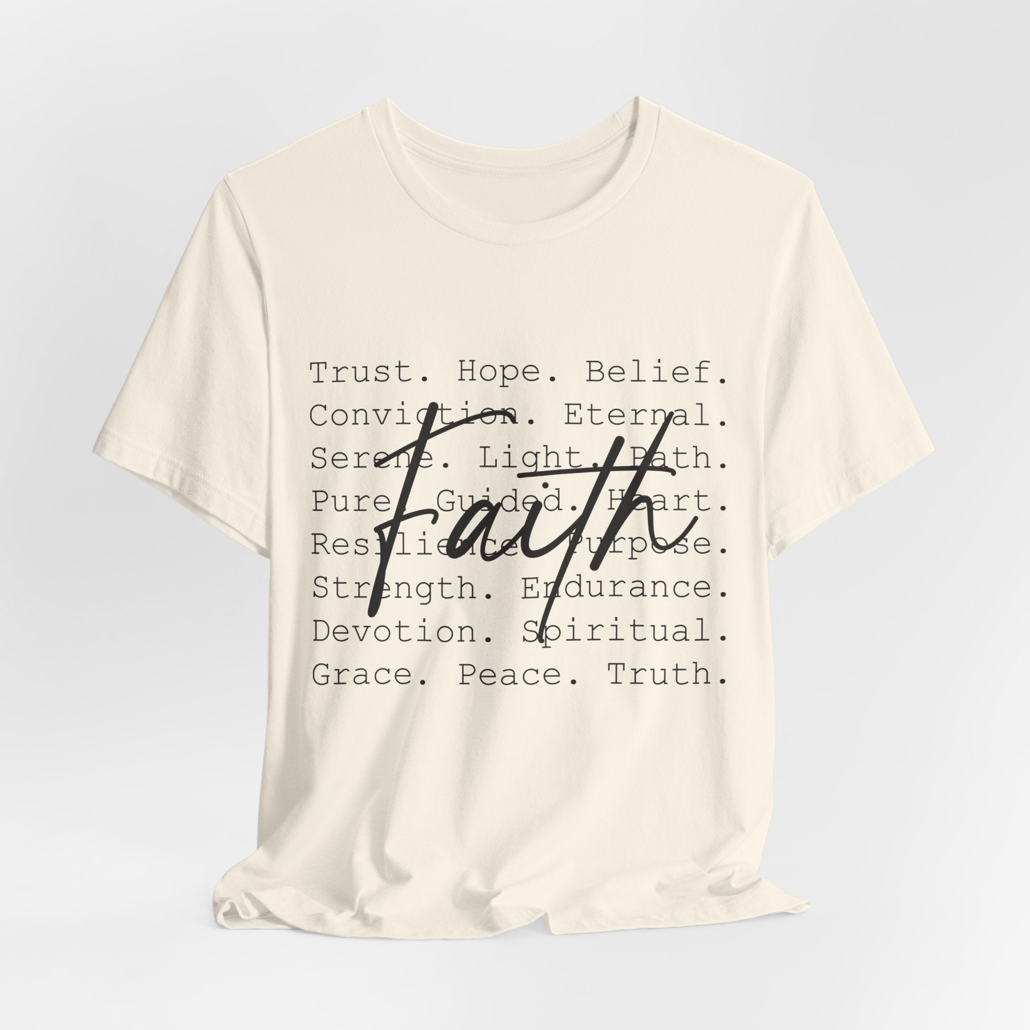Faith Script Tee — Inspirational Christian Word Cloud T-Shirt