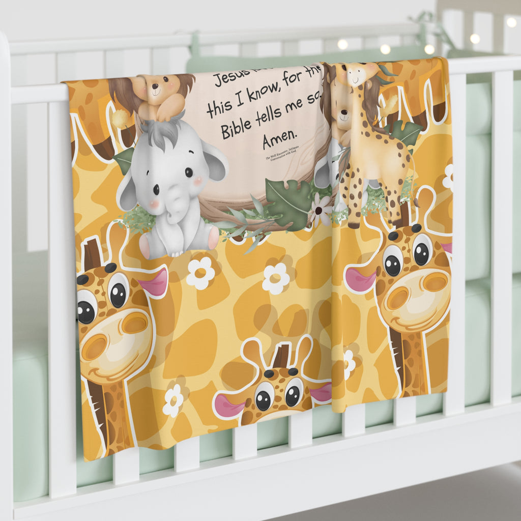 Christian Baby Swaddle Blanket — Cute Jungle Animals “Jesus loves me” Nursery Wrap