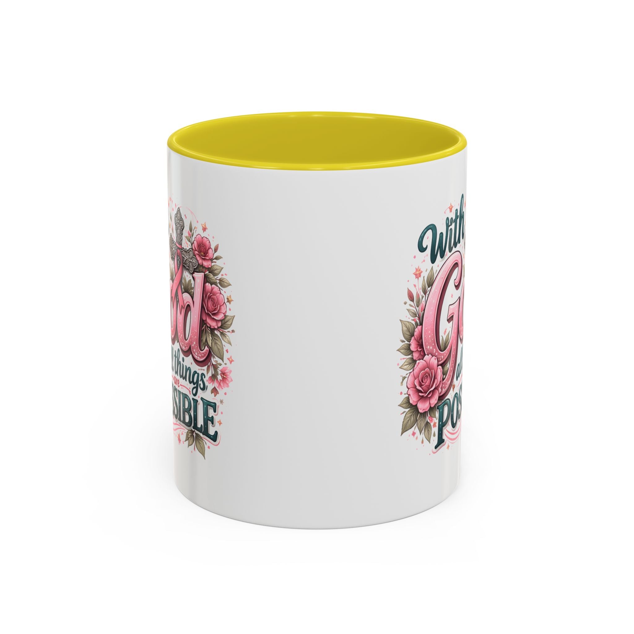 Mug — "With God All Things Are Possible" Floral Two-Tone Accent Coffee Mug