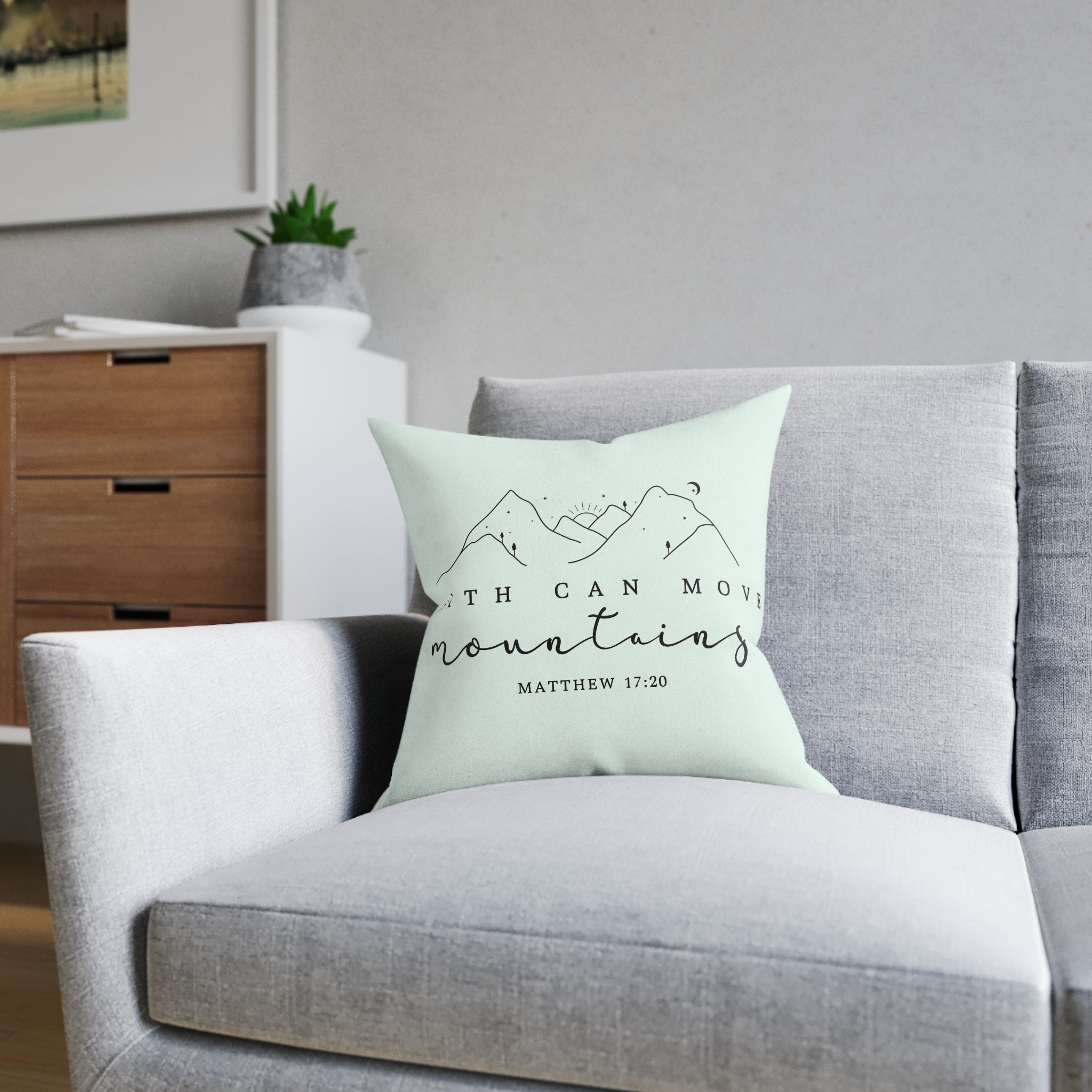Faith Can Move Mountains Square Pillow - Matthew 17:20 Inspirational Throw Pillow