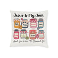 Jesus Is My Jam Decorative Pillow — Faith Inspirational Throw Pillow with Prayer, Hope & Love Jar Design