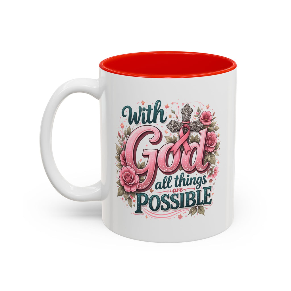 Mug — "With God All Things Are Possible" Floral Two-Tone Accent Coffee Mug