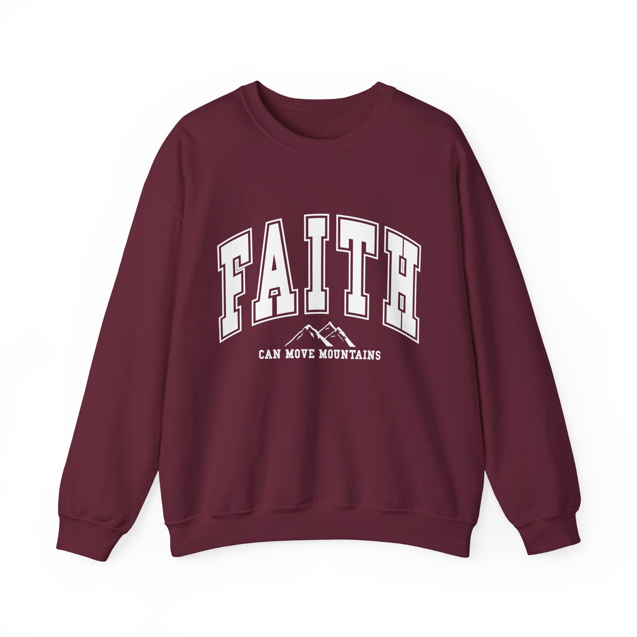 Faith Crewneck Sweatshirt – 'Faith Can Move Mountains' Inspirational Pullover