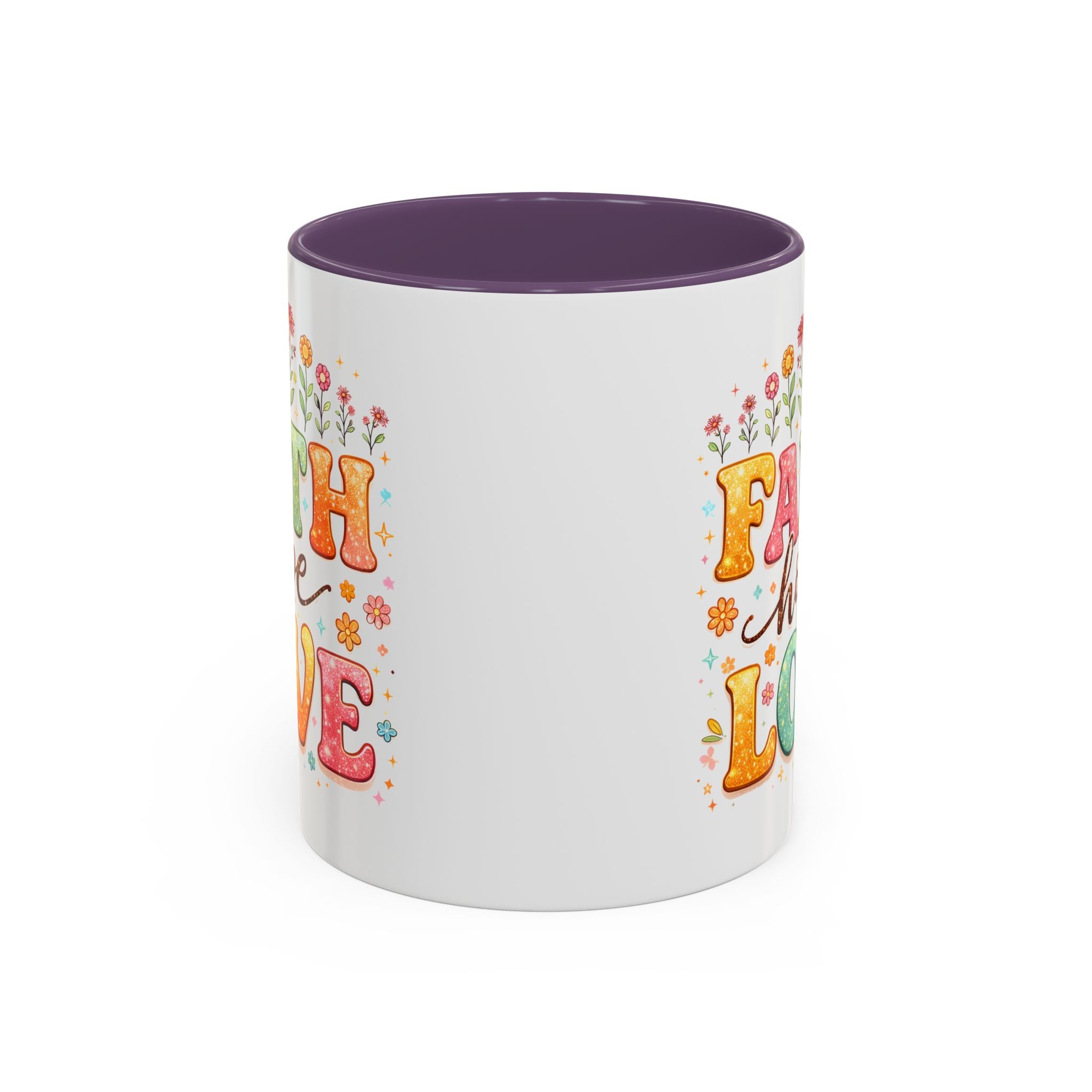 Faith Hope Love Accent Coffee Mug — Inspirational Floral Ceramic Mug (11/15 oz)