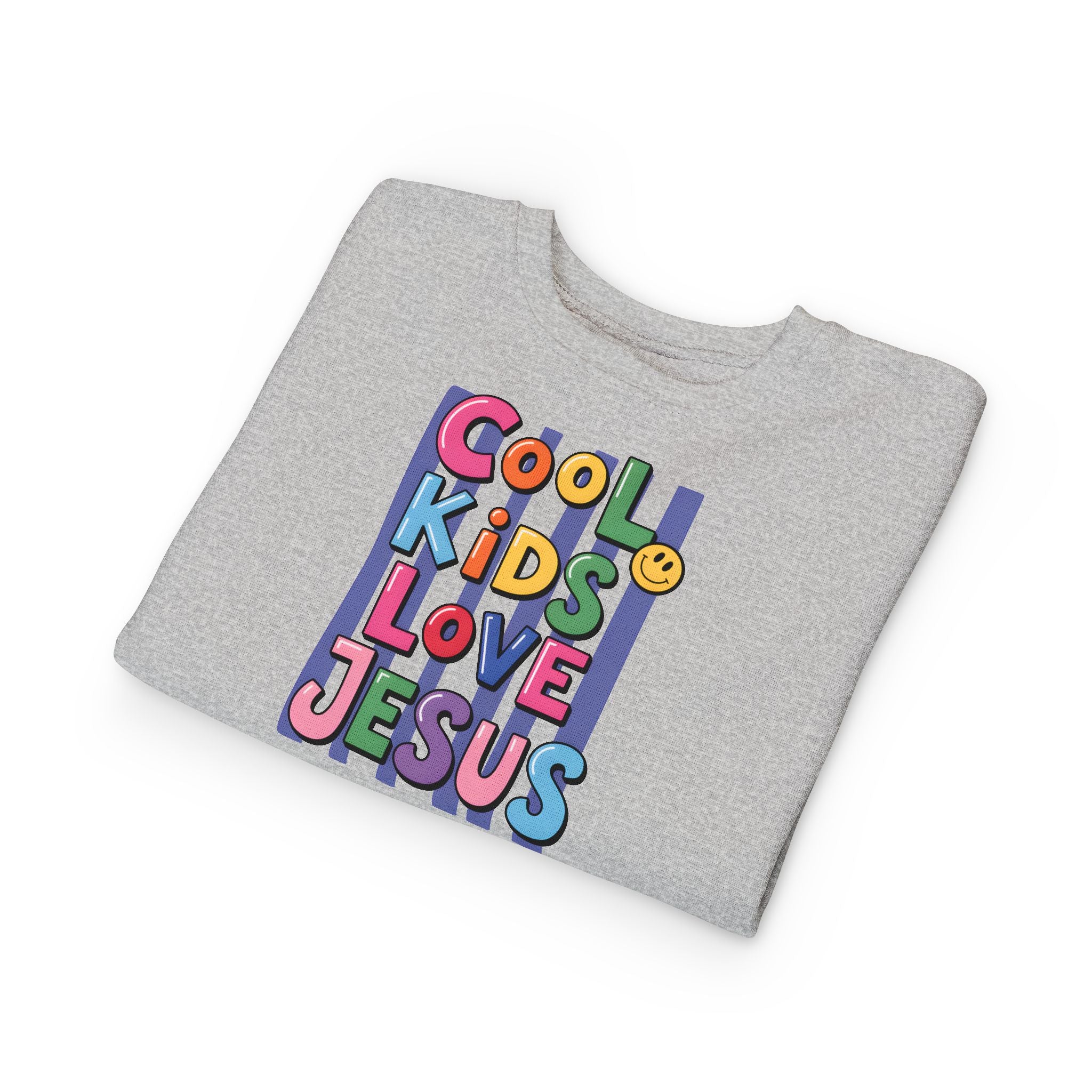 Toddler Sweatshirt — "Cool Kids Love Jesus" Colorful Christian Kids Crewneck