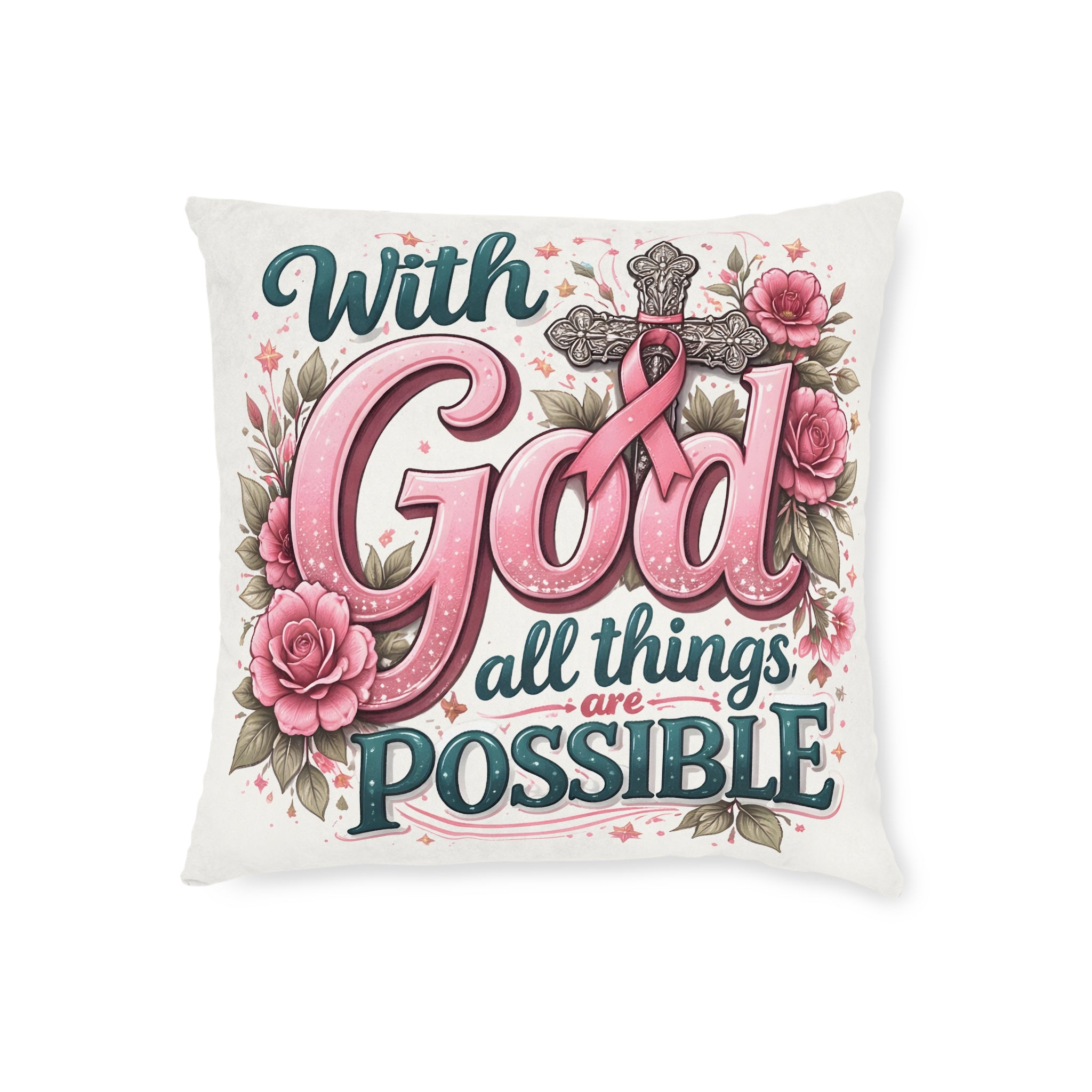 Inspirational 'With God All Things Are Possible' Square Pillow