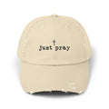 Just Pray Distressed Baseball Cap — Christian Cross Embroidered Hat