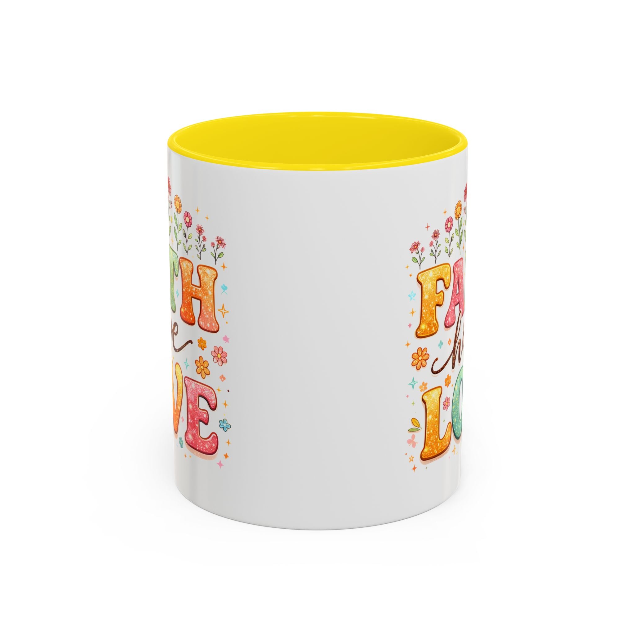 Faith Hope Love Accent Coffee Mug — Inspirational Floral Ceramic Mug (11/15 oz)