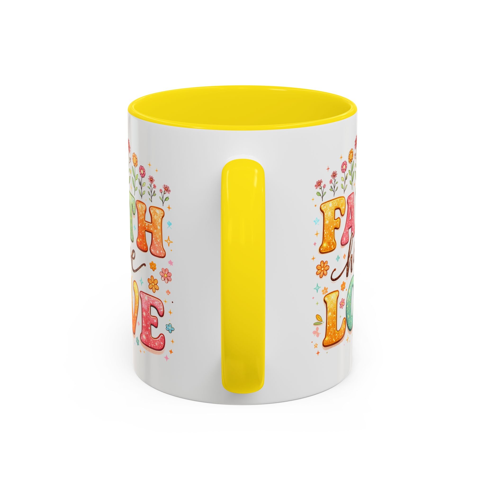Faith Hope Love Accent Coffee Mug — Inspirational Floral Ceramic Mug (11/15 oz)