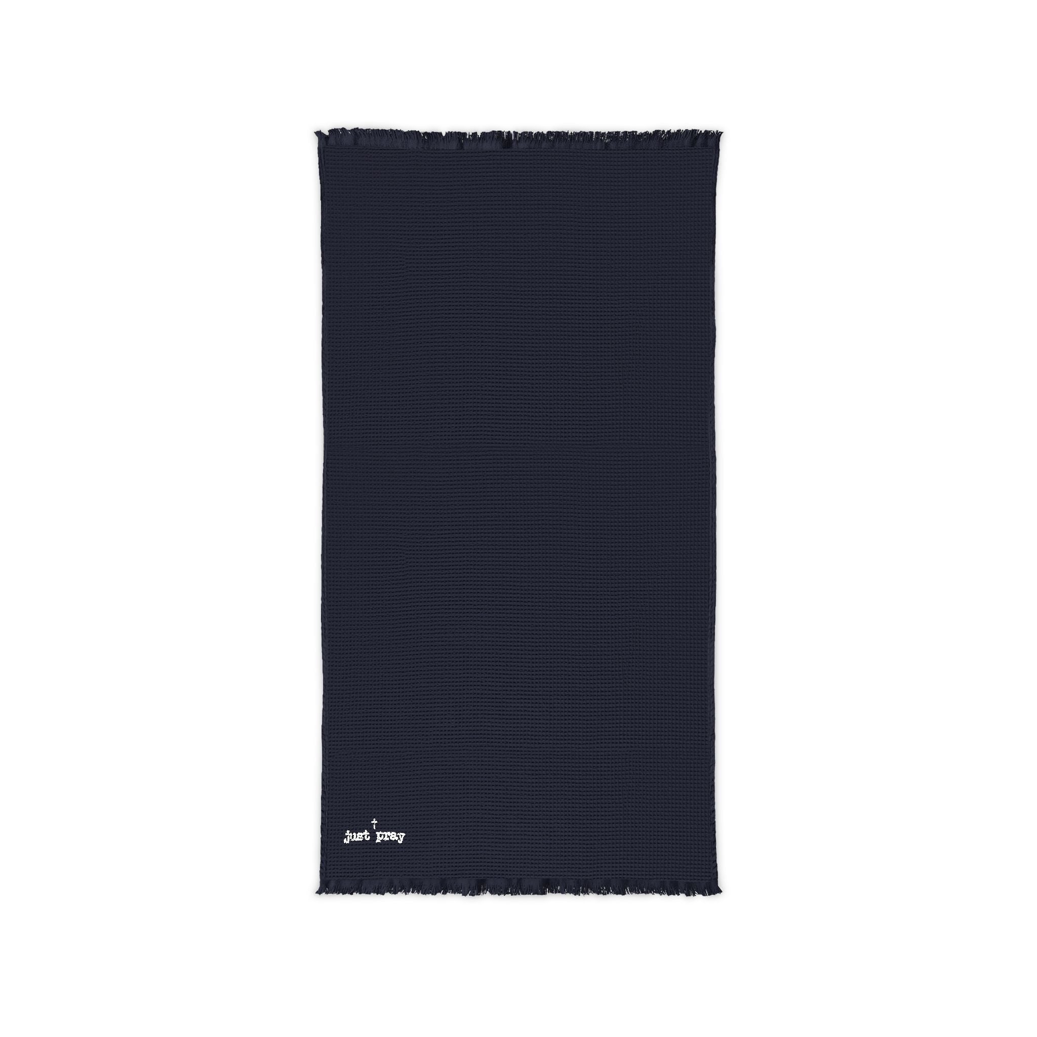 Embroidered Cotton Waffle Throw — Lightweight Fringe Blanket