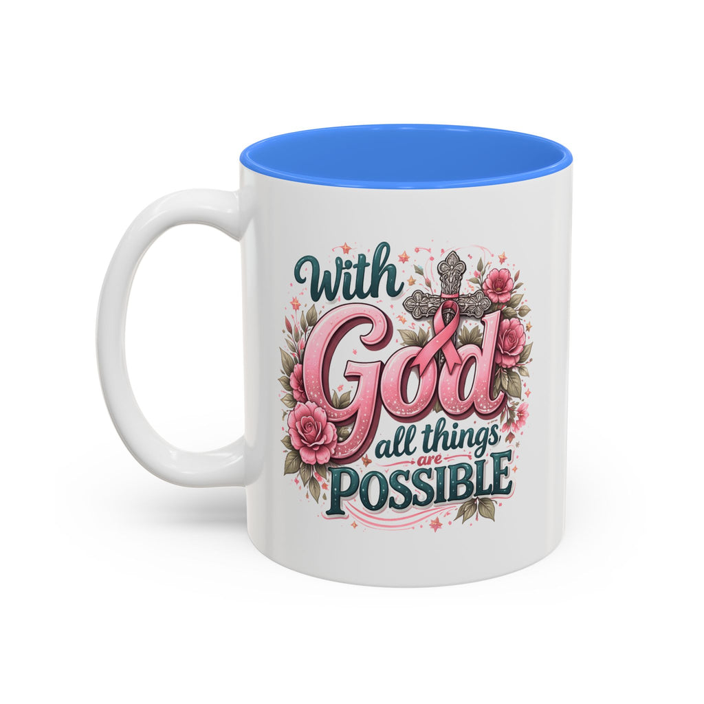 Mug — "With God All Things Are Possible" Floral Two-Tone Accent Coffee Mug