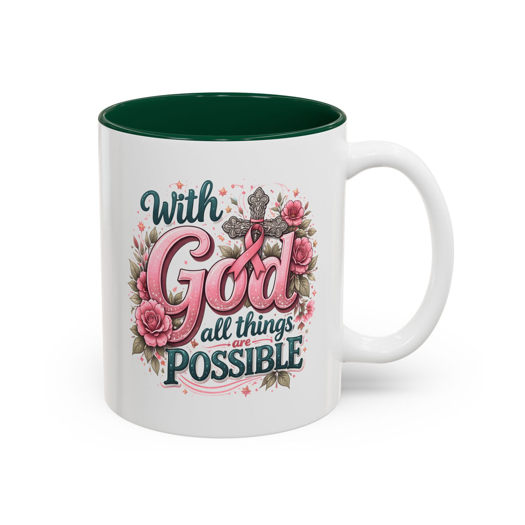 Mug — "With God All Things Are Possible" Floral Two-Tone Accent Coffee Mug