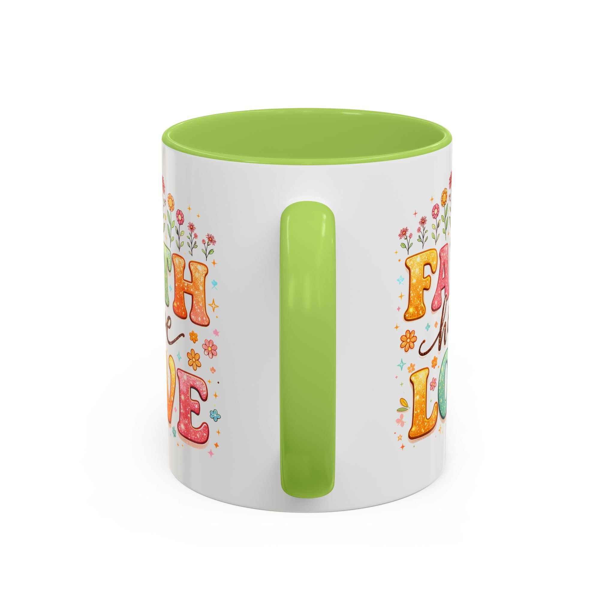 Faith Hope Love Accent Coffee Mug — Inspirational Floral Ceramic Mug (11/15 oz)