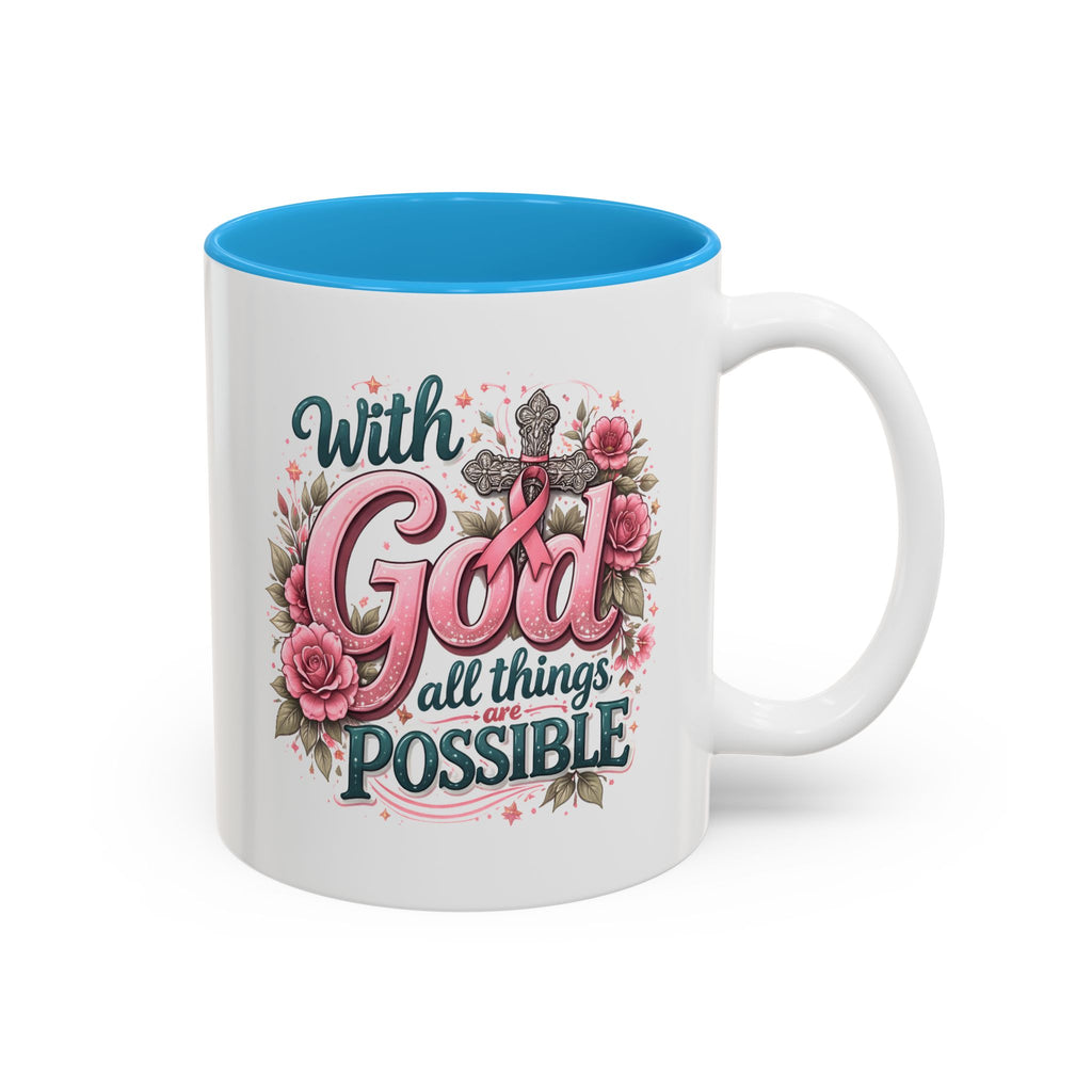 Mug — "With God All Things Are Possible" Floral Two-Tone Accent Coffee Mug