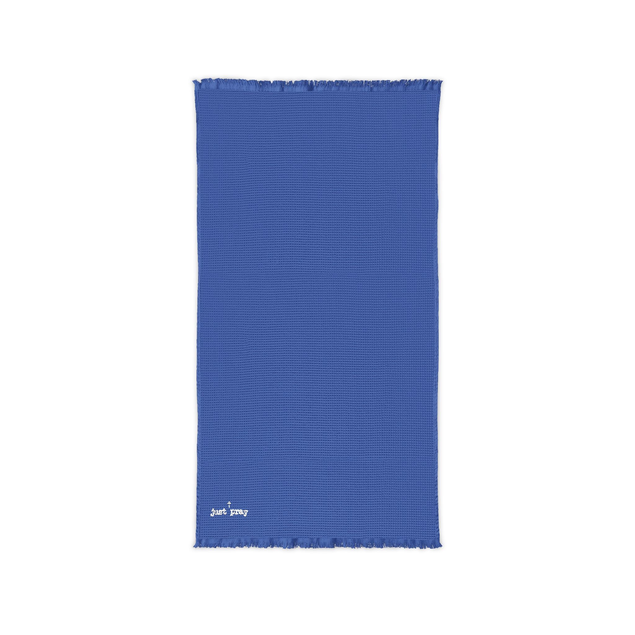 Embroidered Cotton Waffle Throw — Lightweight Fringe Blanket