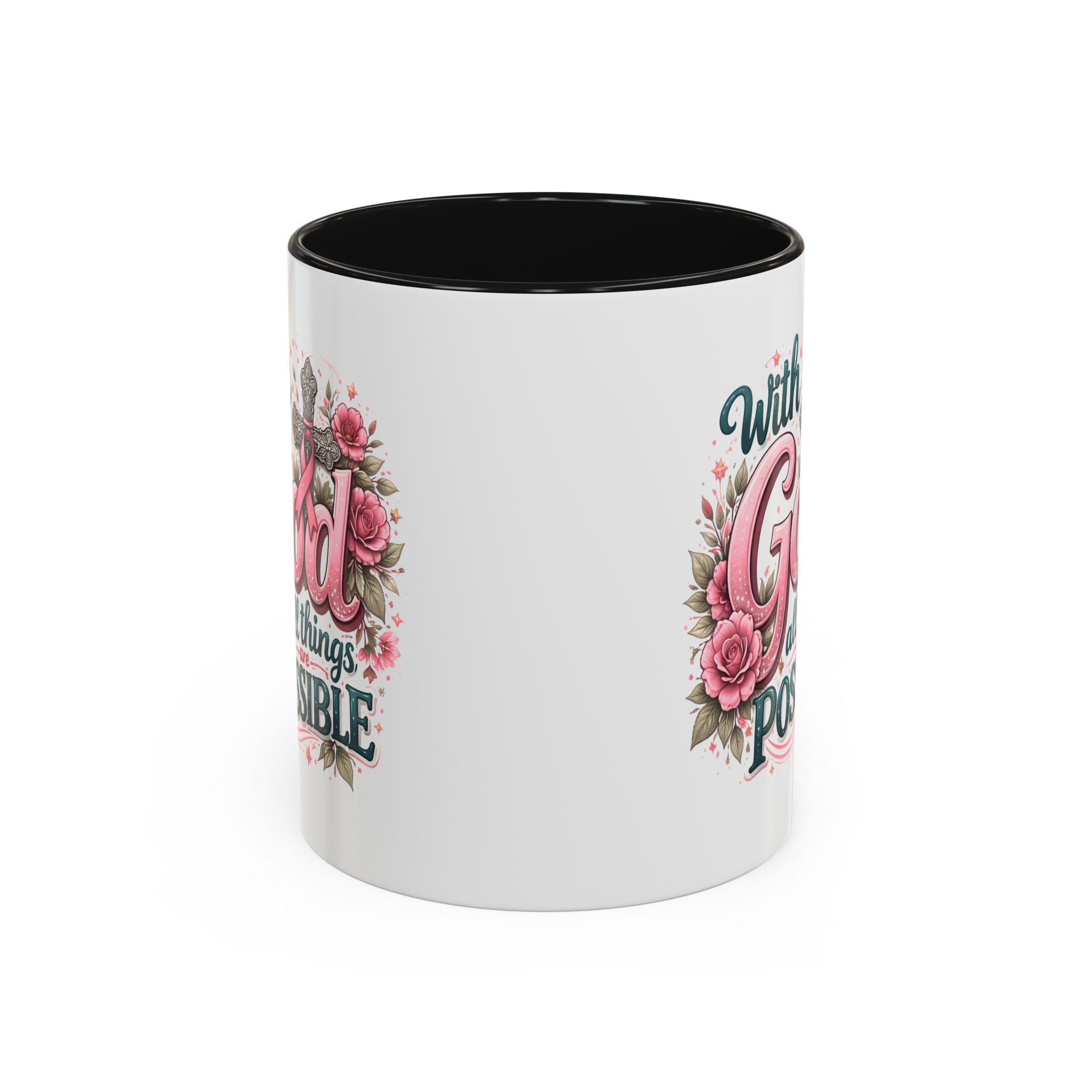 Mug — "With God All Things Are Possible" Floral Two-Tone Accent Coffee Mug
