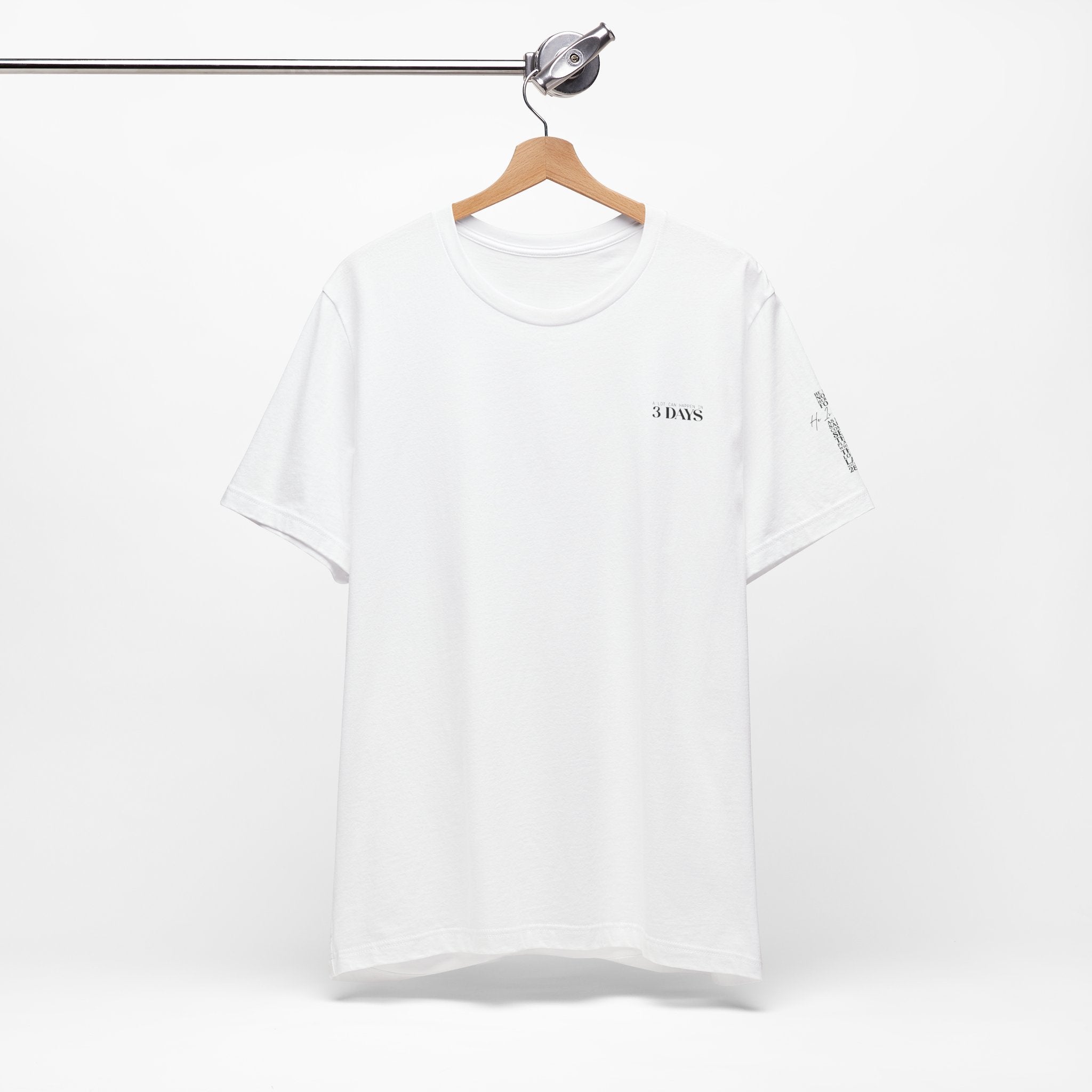 T-Shirt — Minimal '3 Days' Chest & Sleeve Graphic Tee