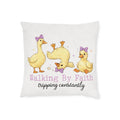 Walking By Faith Tripping Constantly Throw Pillow — Cute Ducklings Inspirational Decorative Pillow