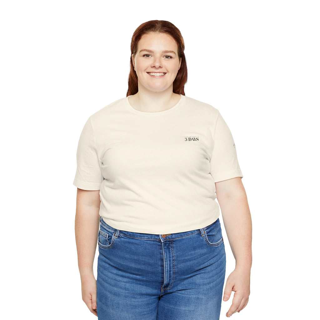 T-Shirt — Minimal '3 Days' Chest & Sleeve Graphic Tee