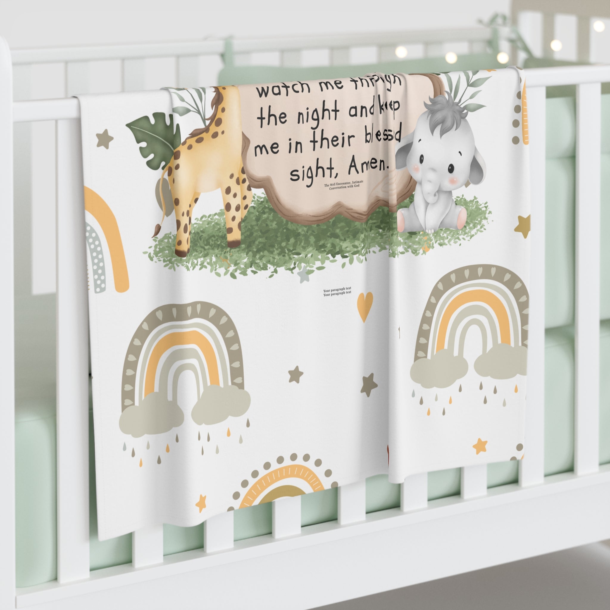 Baby Swaddle Blanket — Woodland Animals Prayer Swaddle ("May the Angels watch me through the night")