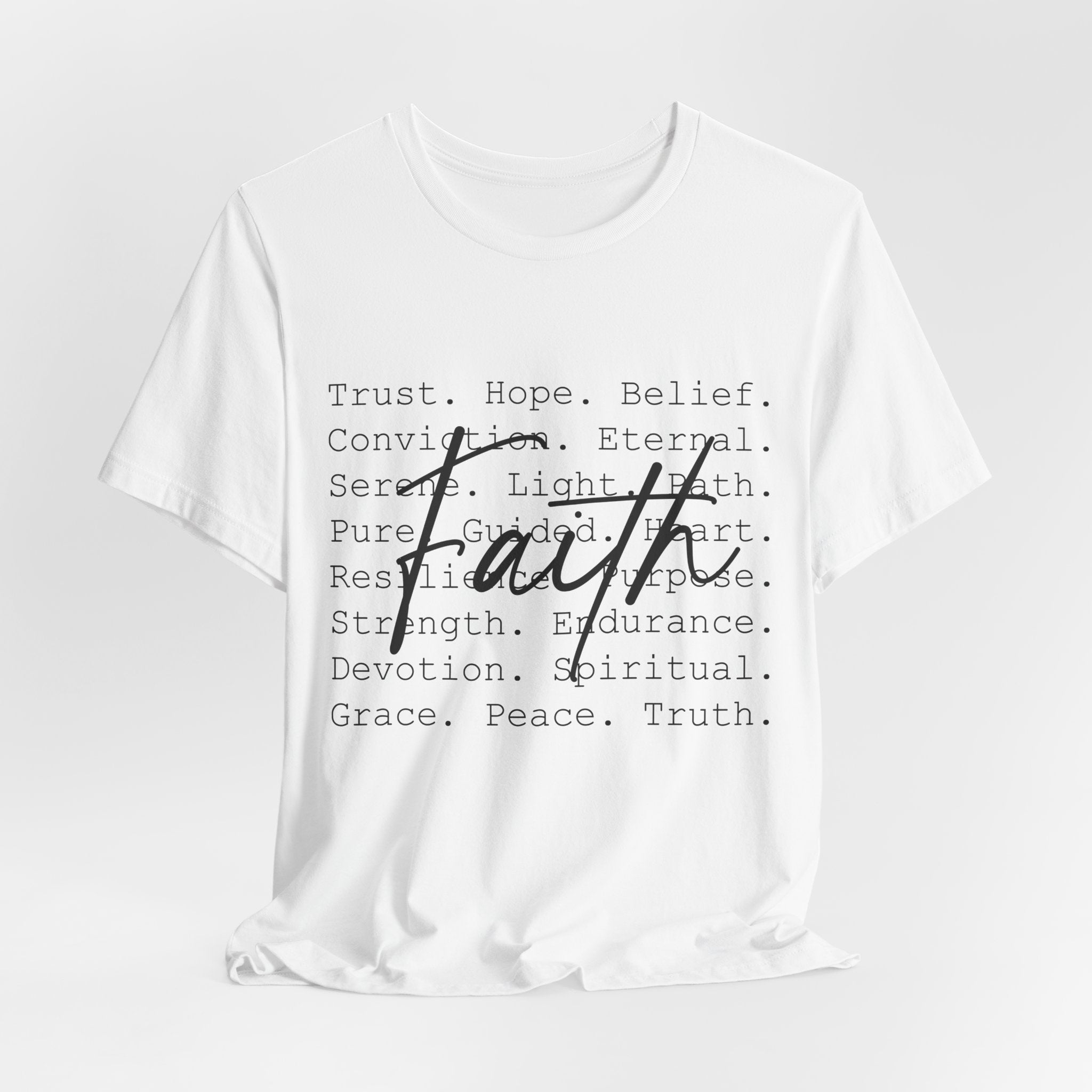 Faith Script Tee — Inspirational Christian Word Cloud T-Shirt