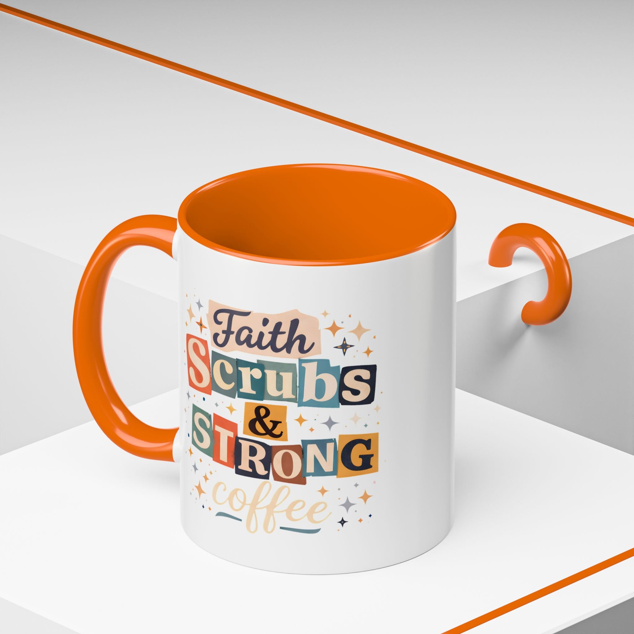 Faith Scrubs & Strong Coffee Accent Mug — Nurse/Healthcare Worker Gift (11oz, 15oz)