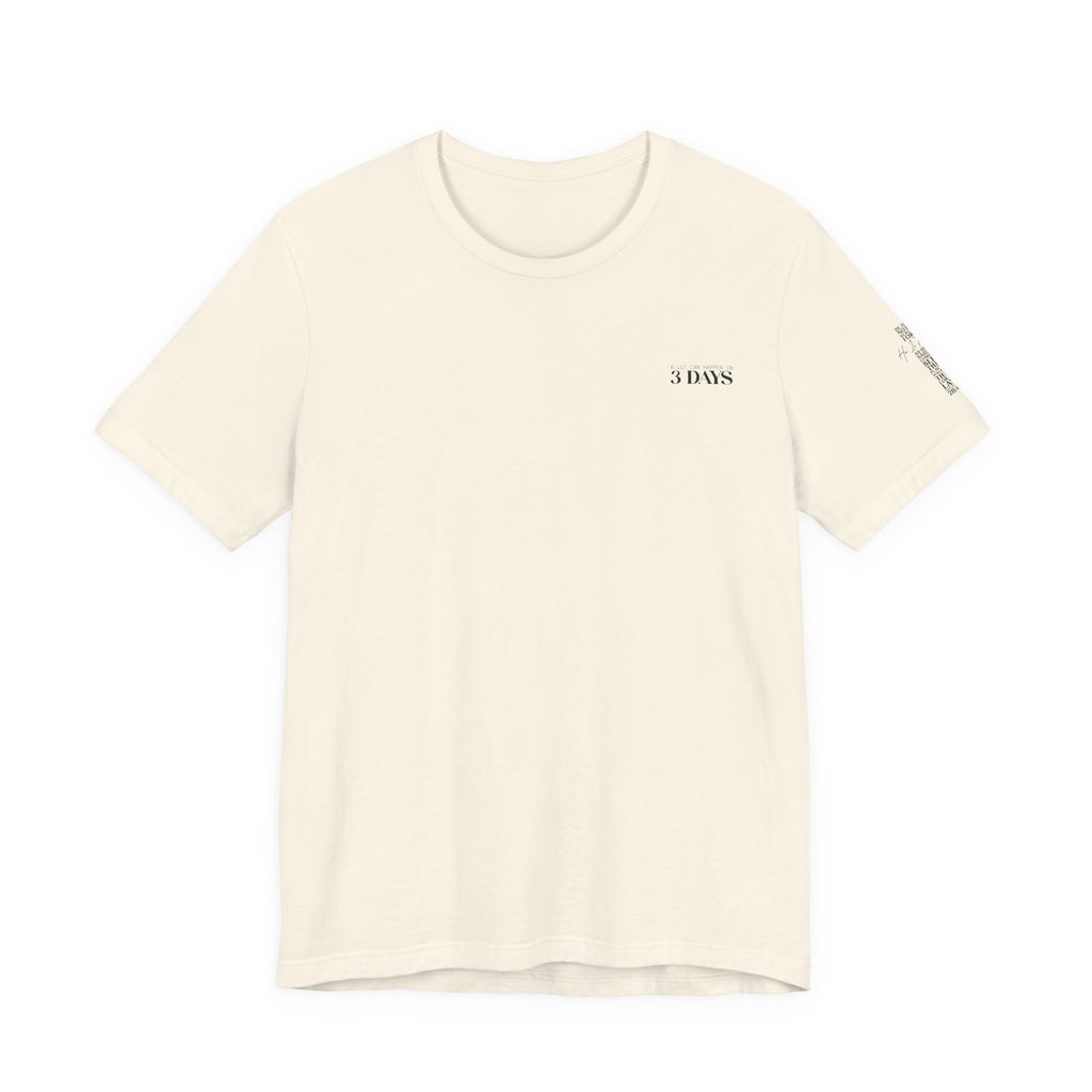 T-Shirt — Minimal '3 Days' Chest & Sleeve Graphic Tee