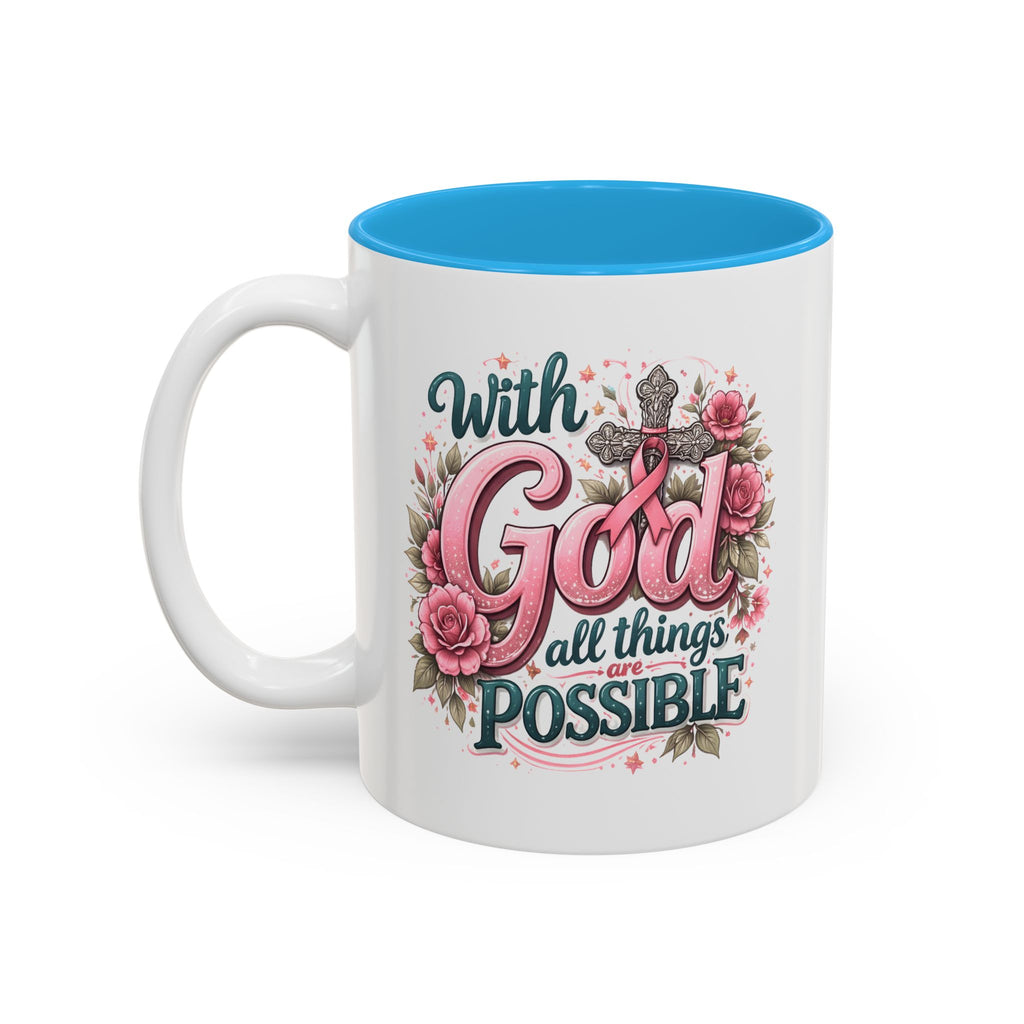 Mug — "With God All Things Are Possible" Floral Two-Tone Accent Coffee Mug