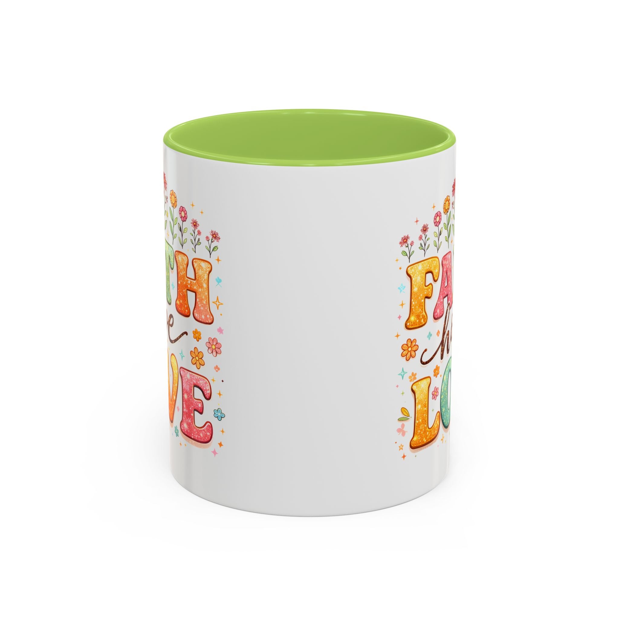 Faith Hope Love Accent Coffee Mug — Inspirational Floral Ceramic Mug (11/15 oz)