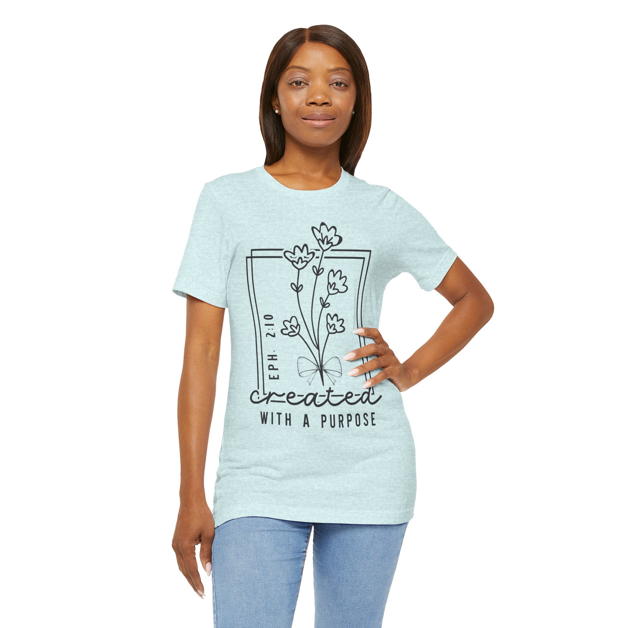 Created With a Purpose Floral Tee — Women’s Inspirational Bible Verse Shirt (Eph 2:10)