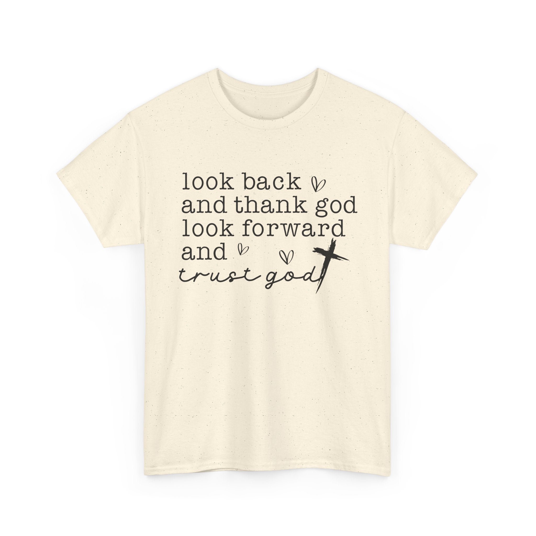 Look Back and Thank God tee | Faith Christian Shirt with Cross Typography