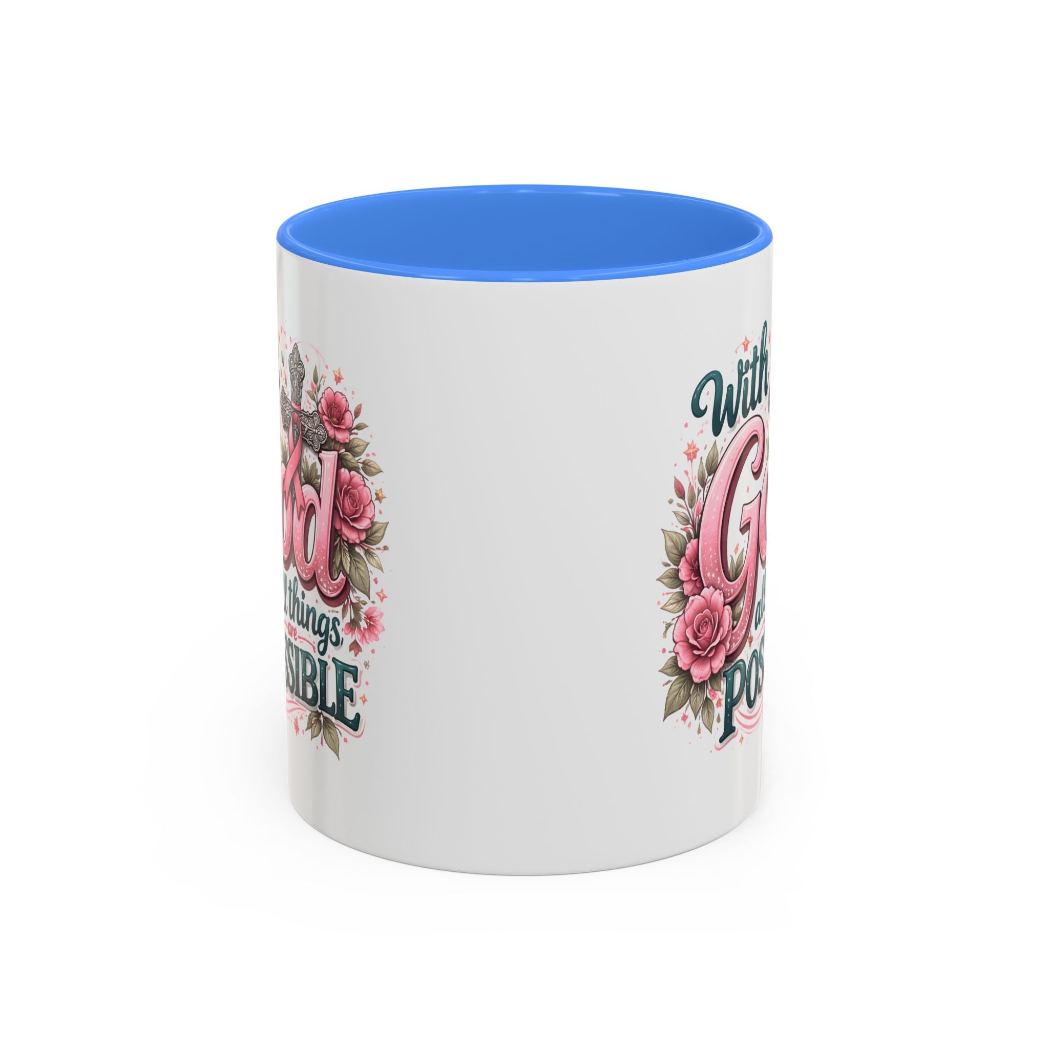 Mug — "With God All Things Are Possible" Floral Two-Tone Accent Coffee Mug