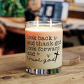 Faith-Inspired Scented Candle, 11oz Glass — "Look Back and Thank God, Look Forward and Trust God"