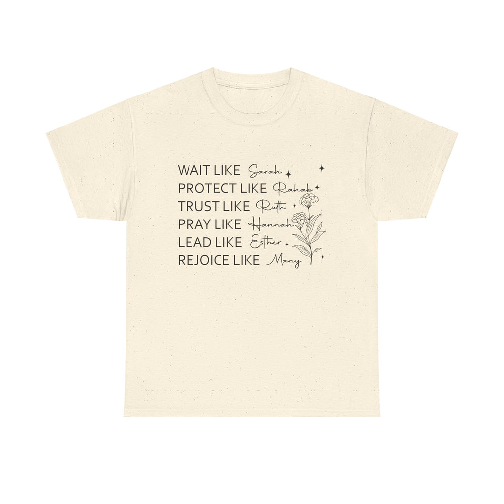 Faith Inspiration Tee — "Wait Like Sarah, Protect Like Deborah" Christian Scripture Shirt