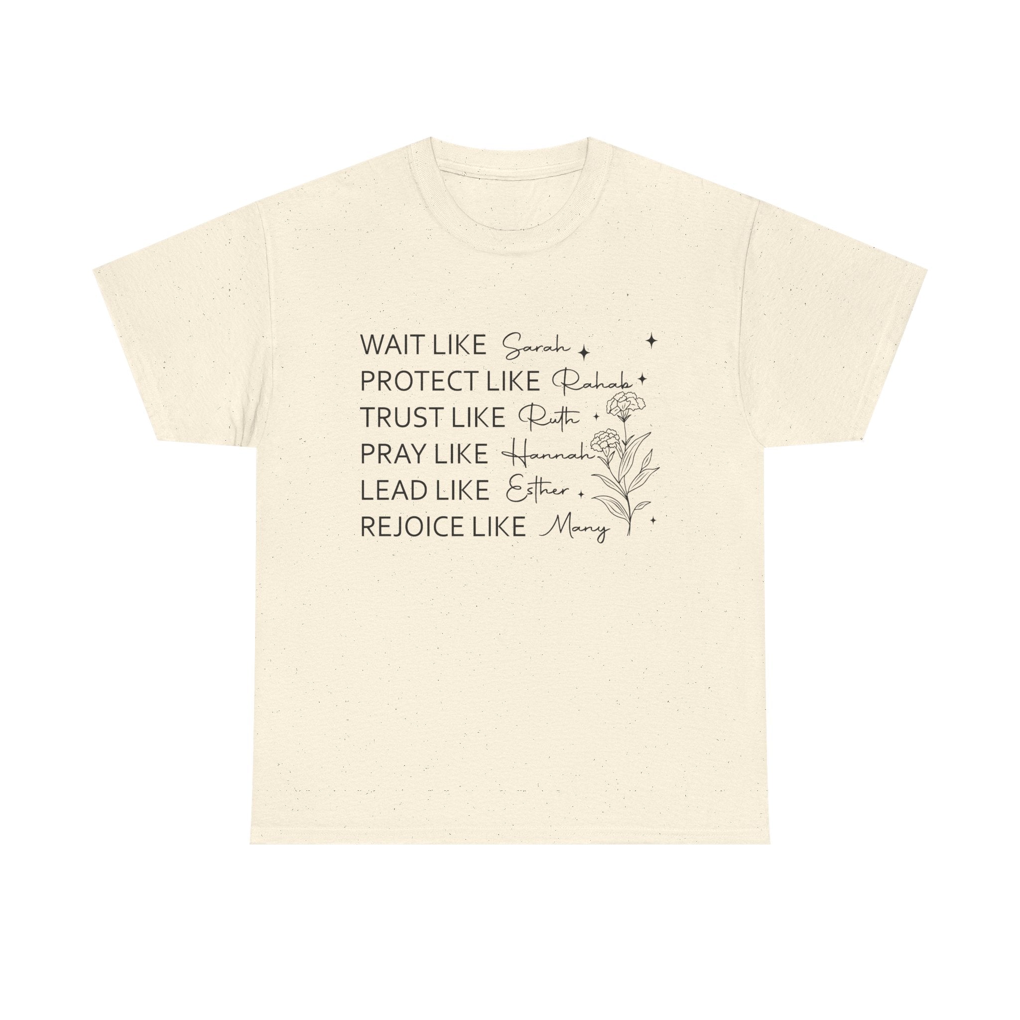 Faith Inspiration Tee — "Wait Like Sarah, Protect Like Deborah" Christian Scripture Shirt