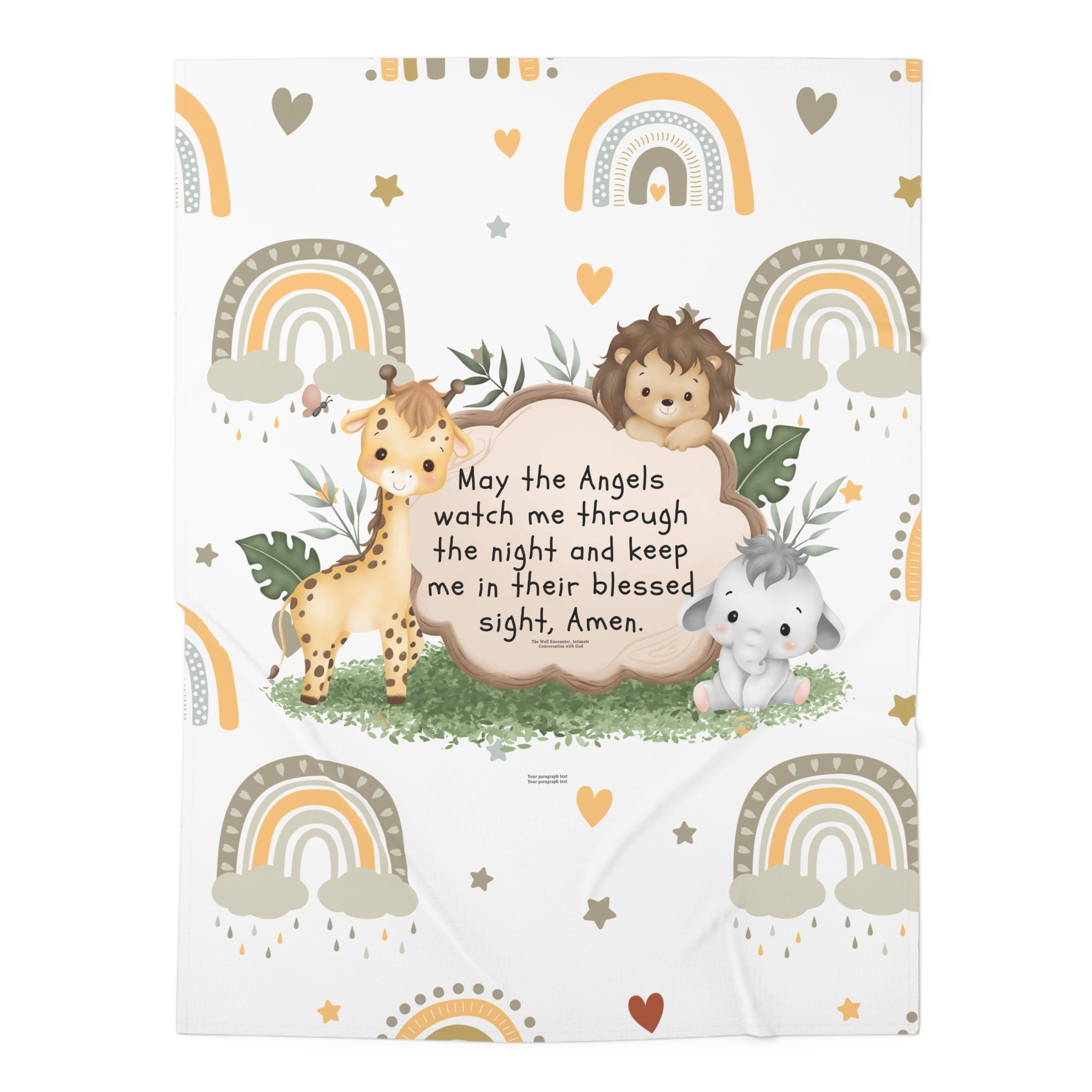 Baby Swaddle Blanket — Woodland Animals Prayer Swaddle ("May the Angels watch me through the night")