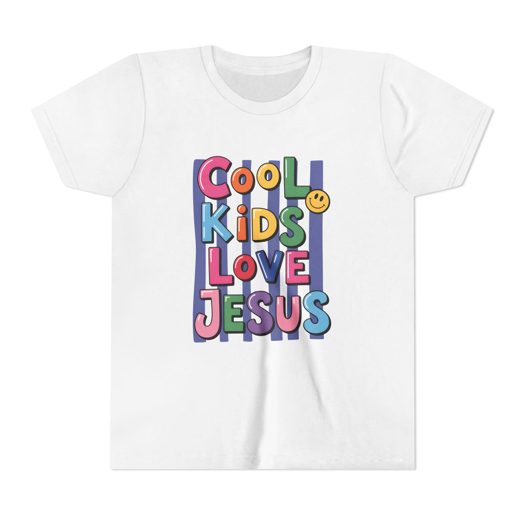 Youth Tee — "Cool Kids Love Jesus" Colorful Christian Kids Shirt