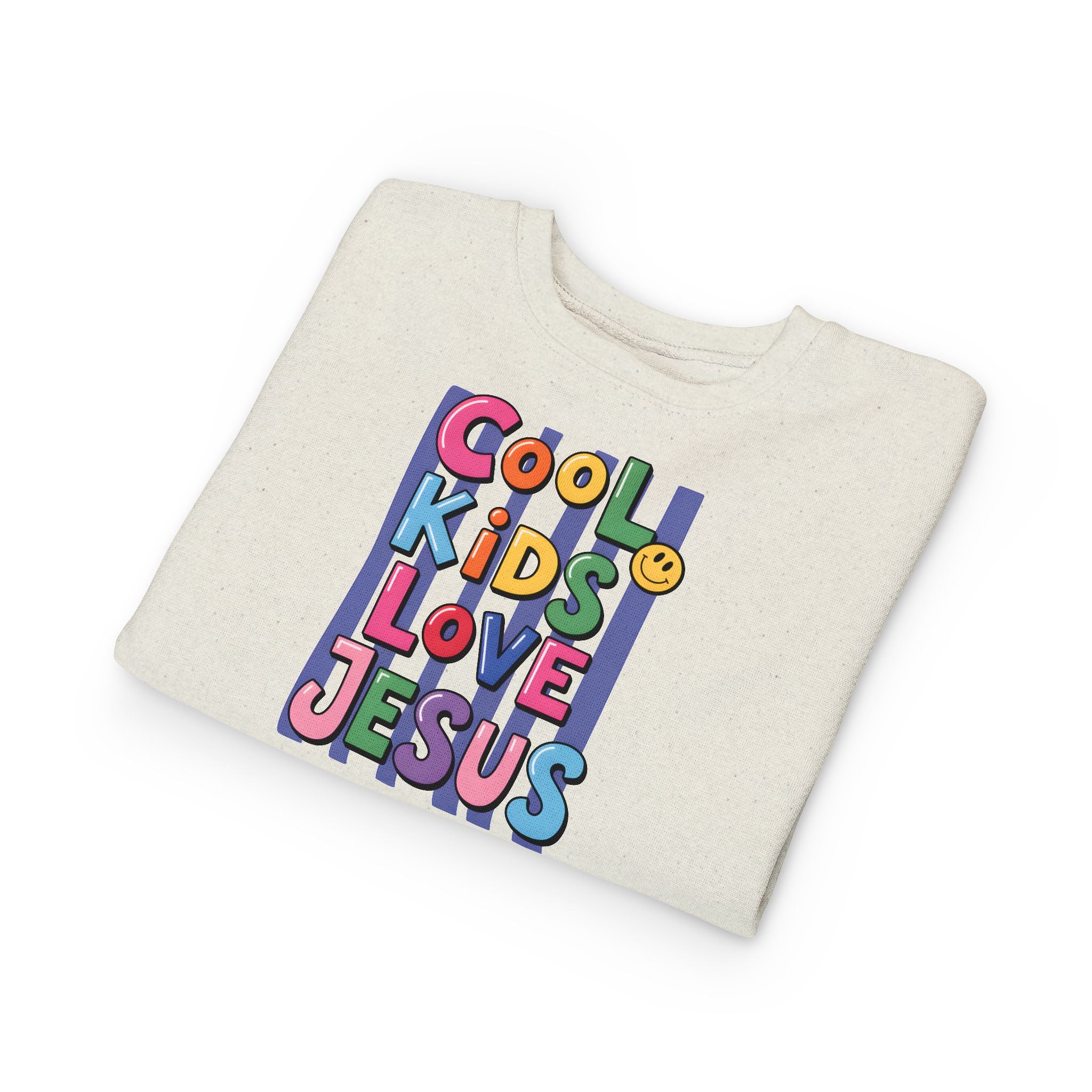 Toddler Sweatshirt — "Cool Kids Love Jesus" Colorful Christian Kids Crewneck