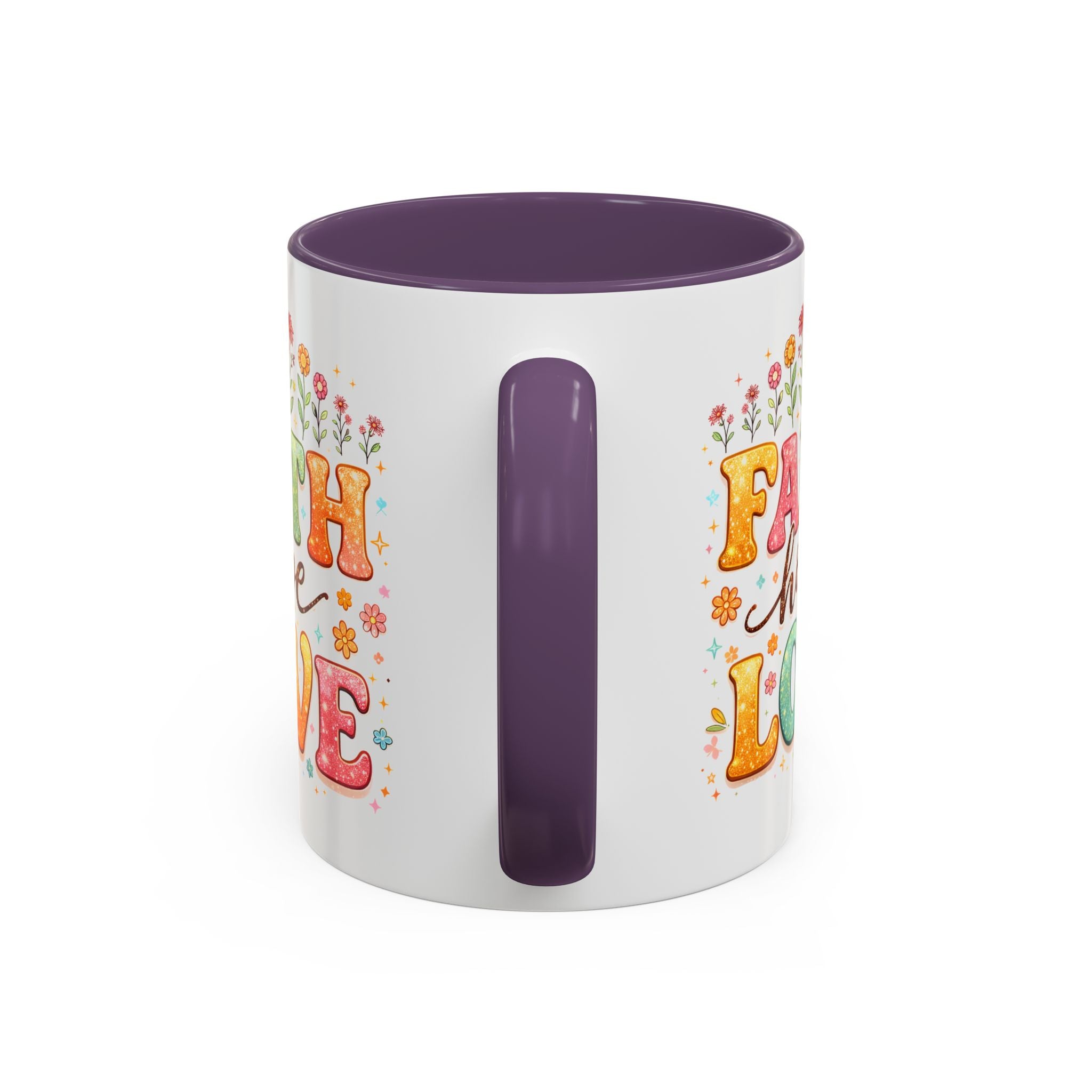 Faith Hope Love Accent Coffee Mug — Inspirational Floral Ceramic Mug (11/15 oz)