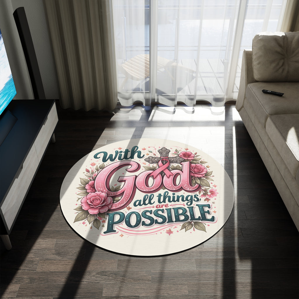 With God All Things Are Possible Round Rug — Floral Faith Prayer Accent Mat